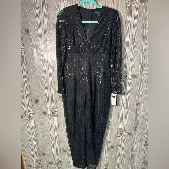 French Connection Black Sequin Jumpsuit EUC - Picture 7 of 9